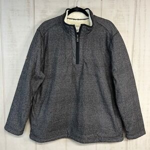 Orvis‎ Mens 1/4 Zip Pullover Sweatshirt XXL Sherpa Lined Textured Pockets Gray